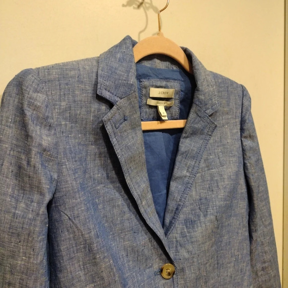 J. Crew Women's 100% Linen Blue Chambray Schoolboy Blazer Sz 2- Preppy Academia - Picture 3 of 7